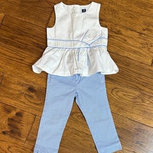 White and Blue Peplum Top with Pants Set